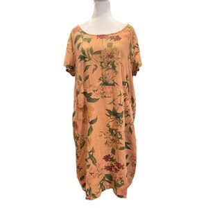 Model France Linen Cotton Floral Shift Dress burnt umber Botanical Print large